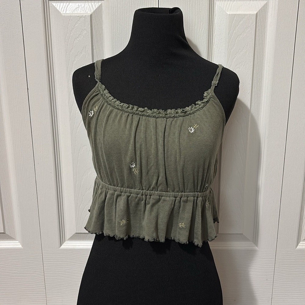 American Eagle Green Ruffled Tank Top